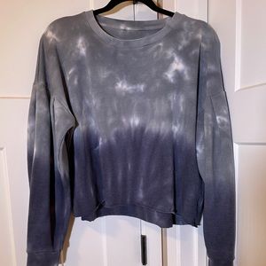 American Eagle Blue TieDye Cropped Puff Sleeve Top
